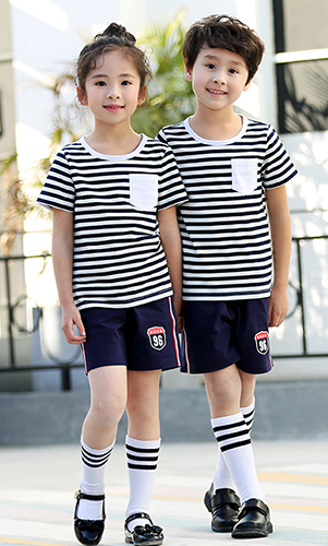 條紋短袖套裝T恤校服 幼兒園貴族學(xué)校校服