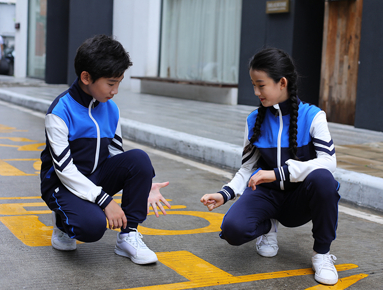 藍色長袖校服套裝秋冬款 (1)