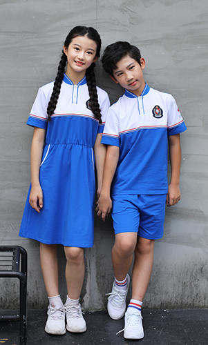 夏季藍色短袖套裝校服