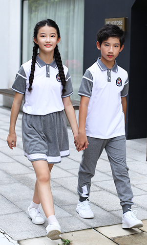 灰色夏裝校服短袖套裝三件套