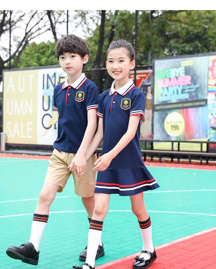 英倫風幼兒園園服兒童夏裝短袖運動兩件套班服工廠定制小學生校服