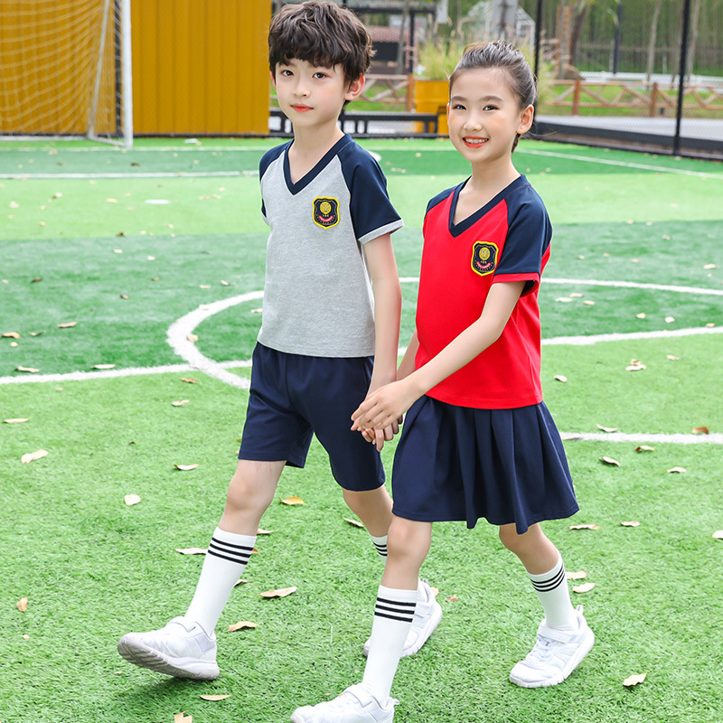 新款幼兒園園服V領短袖T恤兒童套裝
