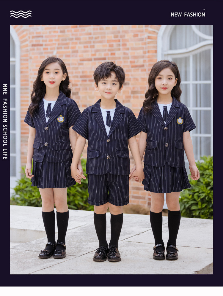 英倫風(fēng)黑色條紋幼兒園園服班服來樣廠家定制