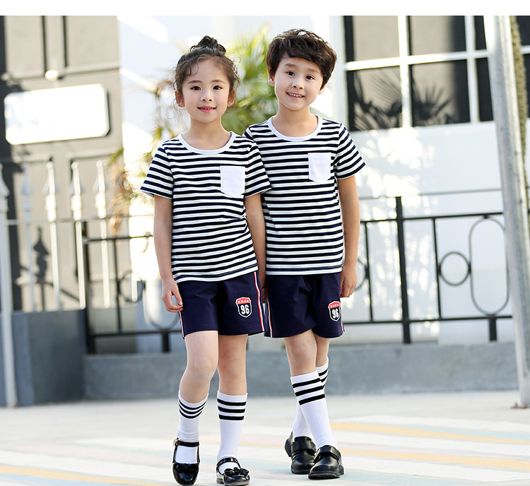 艾咪天使條紋運動套裝幼兒園園服廠家定制