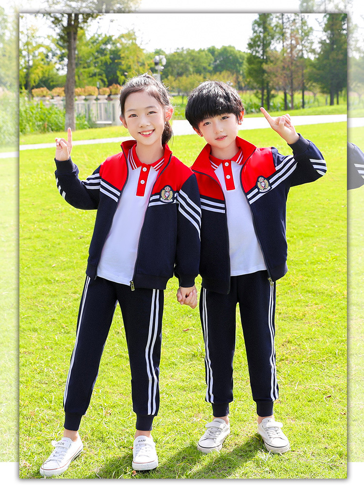 春新款中小學(xué)短袖拉鏈衫套裝條紋運(yùn)動(dòng)服