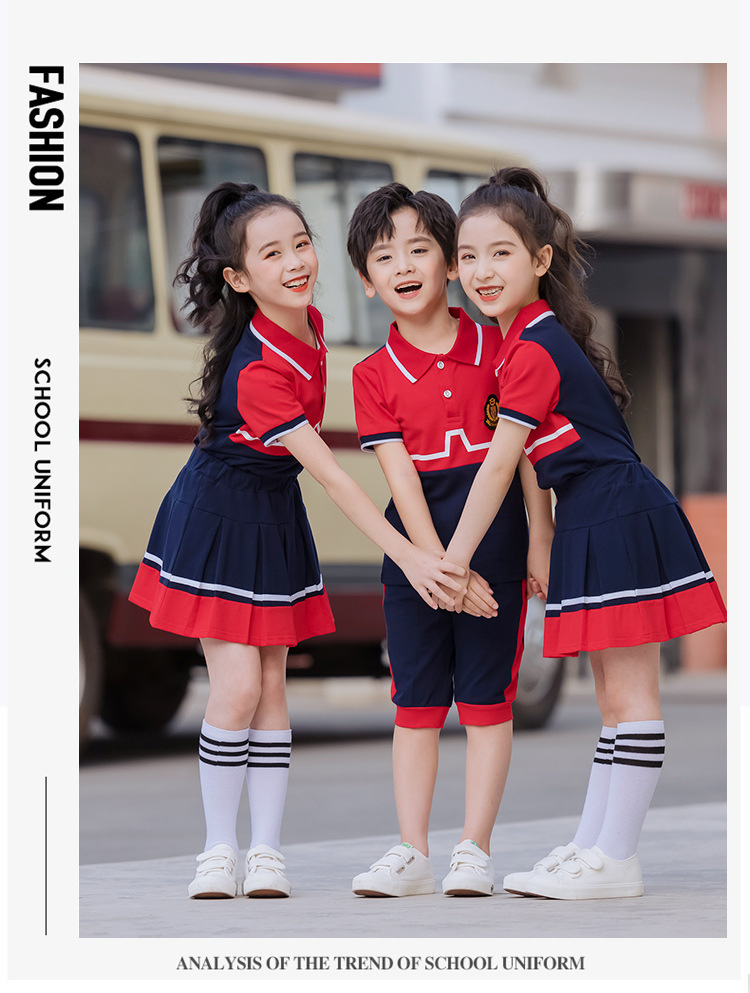 紅色拼色園服套裝中小學班服老師服定制