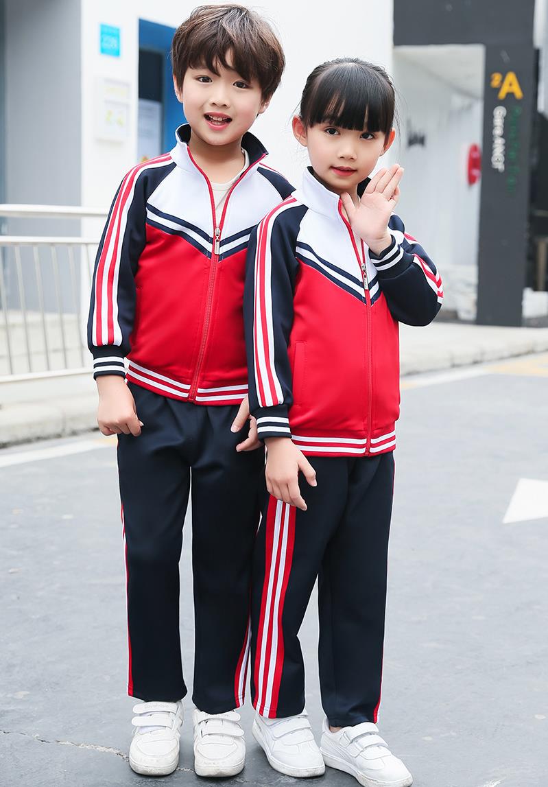 紅色園服運動套裝中小學生班服校服廠家定制
