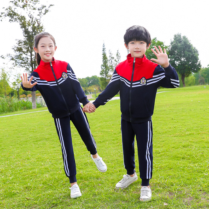 新款短袖拉鏈衫套裝條紋運(yùn)動(dòng)服中小學(xué)校服套裝