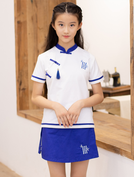 艾咪天使夏季立領民族風中小學運動套裝校服