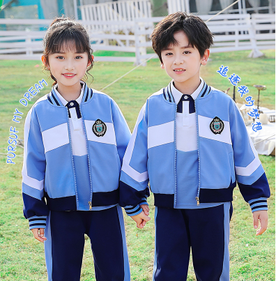 2021新款撞色長袖幼兒園園服藍色短袖運動套裝