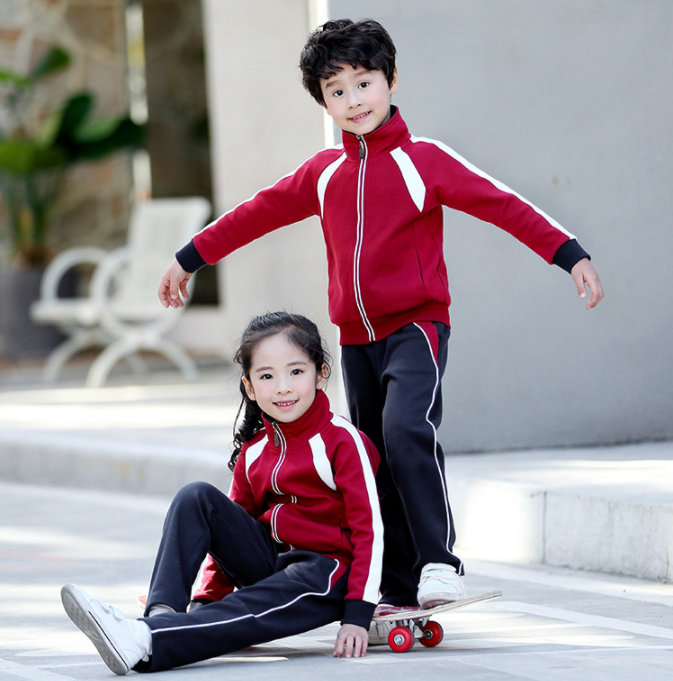 春秋季紅色兒童運(yùn)動(dòng)套裝 幼兒園棉質(zhì)園服定制